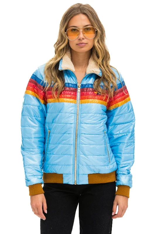 Charming Women's Holiday Apparel 5 STRIPE RAINBOW SLEEVE JACKET -  SKY GLOSSY