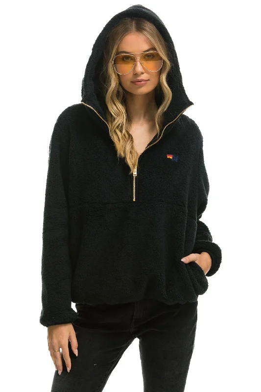 Women's Elegant Garments TEDDY UNISEX HOODED HALF ZIP JACKET - BLACK