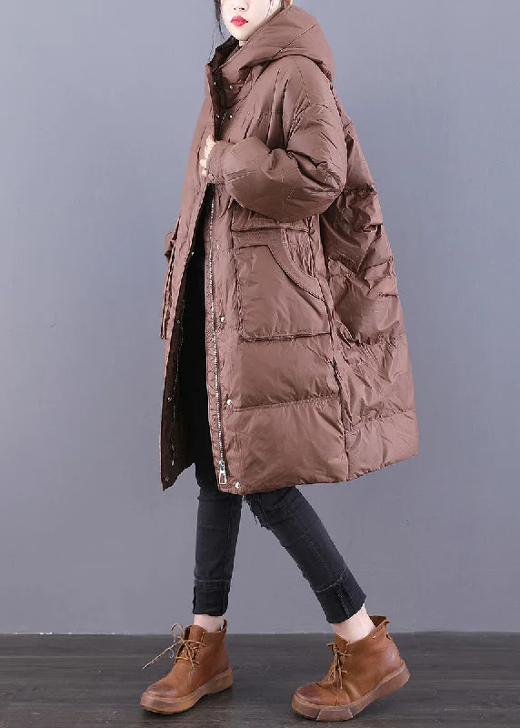 Women's Casual Wear Outfit Italian Coffee Original Design Hooded Oversized Duck Down Puffers Jackets Winter