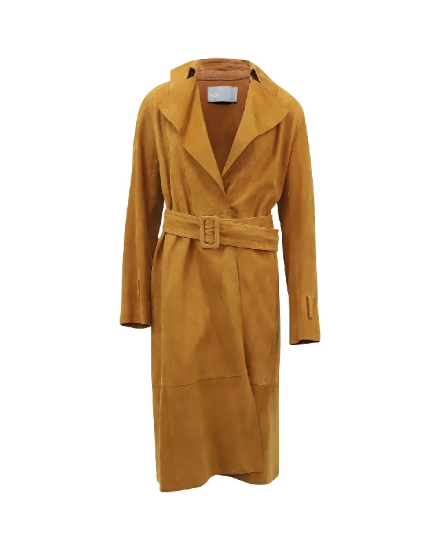 Casual Apparel For Women Soft Brown Lamb Leather Trench Coat with Classic Details by Vince