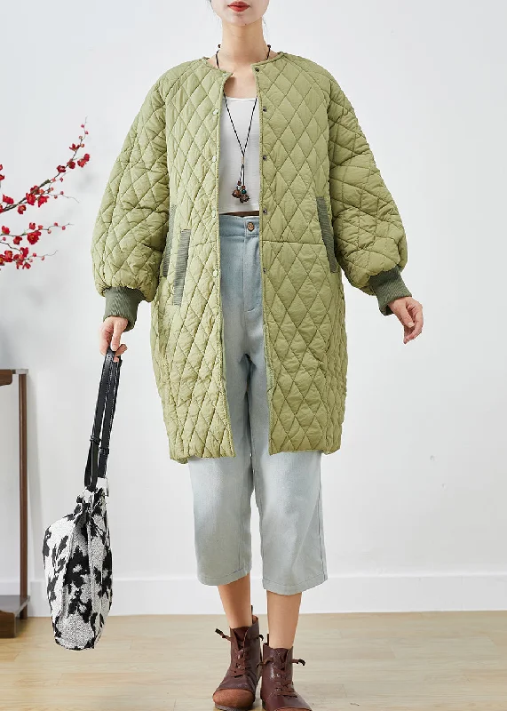 Women's Outerwear Garments Plus Size Green Oversized Plaid Fine Cotton Filled Womens Parka Winter