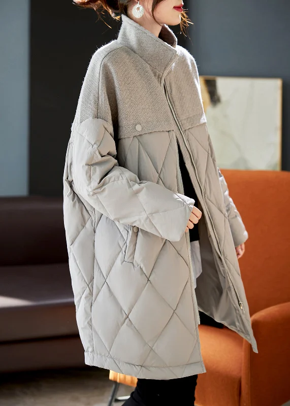 Fashion-Forward Styles At Incredible Discounts Elegant Grey Woolen Patchwork Duck Down Down Coat Winter