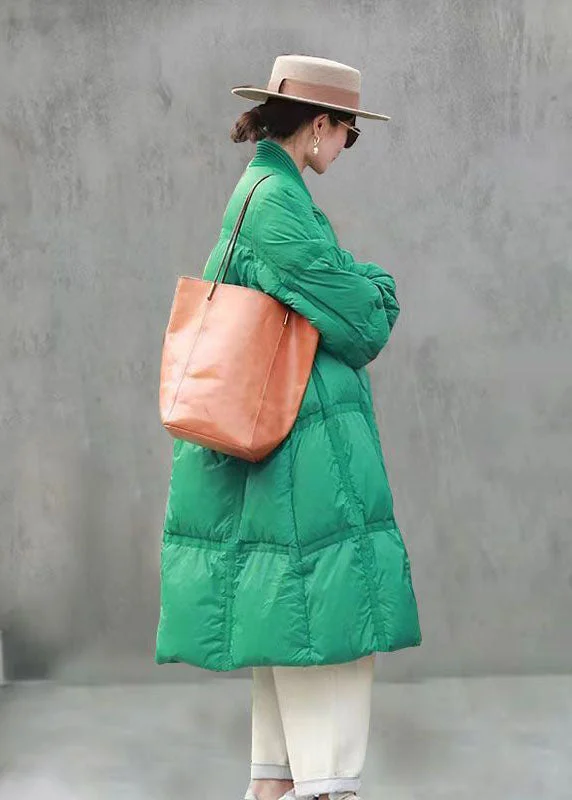 Women's Contemporary Clothing Boho Green V Neck Solid Thick Duck Down Down Jacket Winter