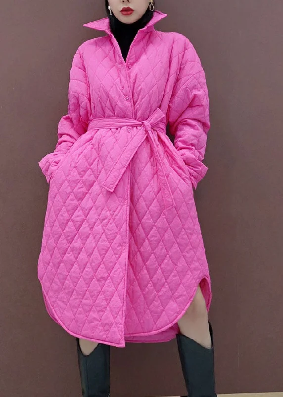 Flash Sale On Fashion – Act Fast Style Pink Peter Pan Collar Pockets Tie Waist Parka Winter