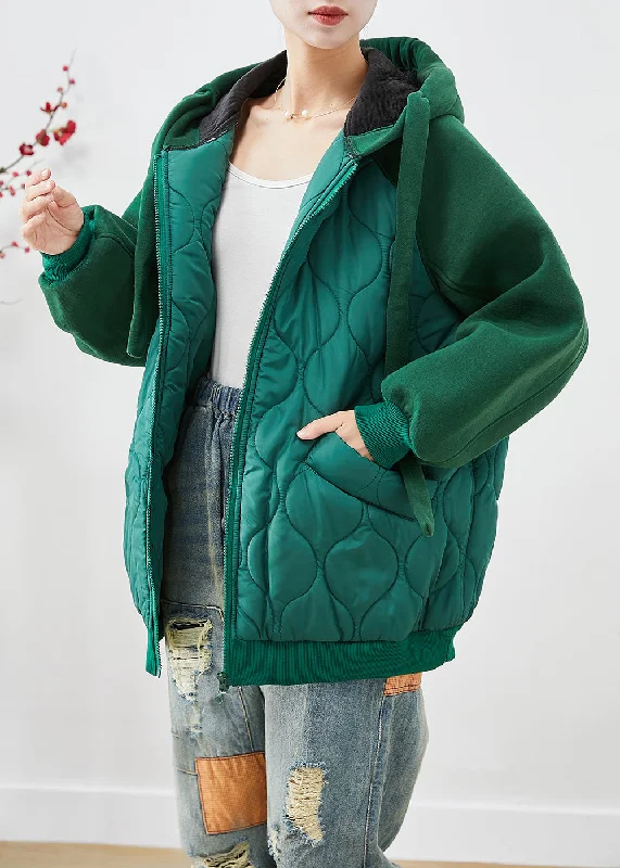 Huge Markdowns On Must-Have Fashion Essentials Handmade Green Hooded Patchwork Fine Cotton Filled Puffer Jacket Winter