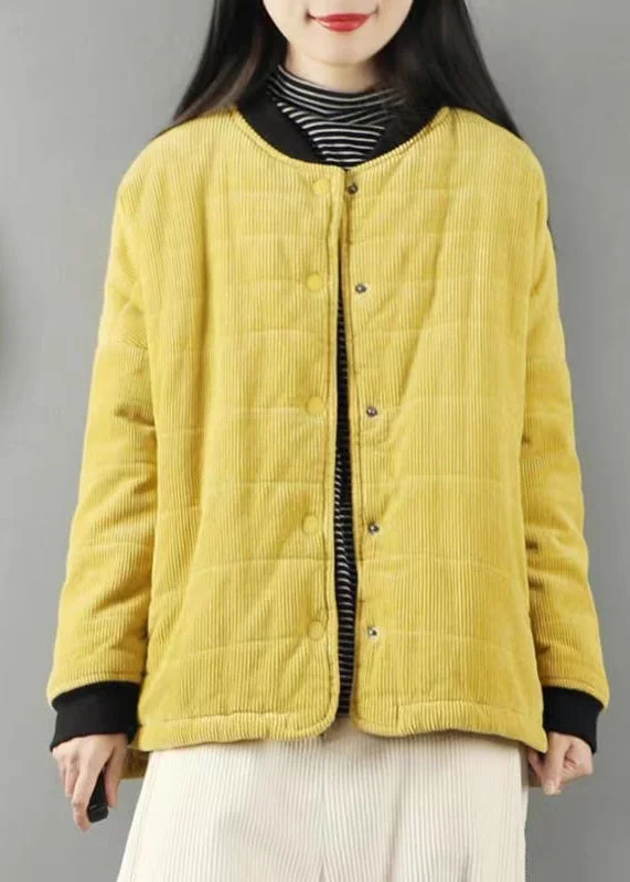 Women's Clothes And Apparel Sets Loose Yellow Pockets Patchwork Fine Cotton Filled Coats Winter