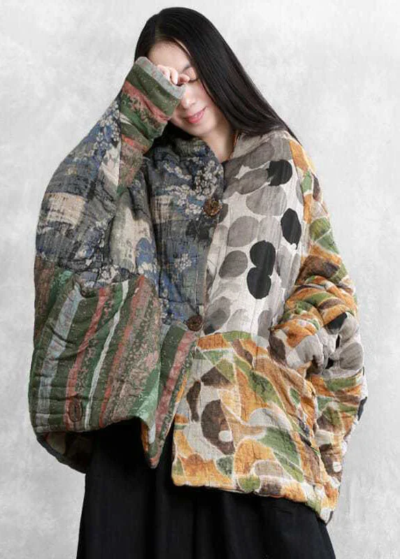 Women's Vintage Clothes Italian Colorblock Oversized Patchwork Print Fine Cotton Filled Parkas Winter