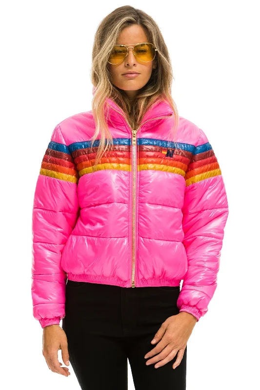 Fashion-Forward Styles At Incredible Discounts 5 STRIPE LUXE APRES PUFFER JACKET - GLOSSY NEON PINK