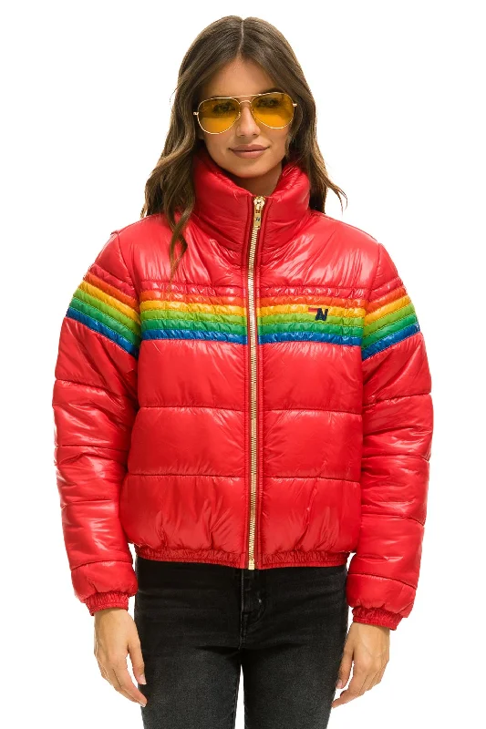 Women's Seasonal Garments 6 STRIPE LUXE APRES PUFFER JACKET - GLOSSY CHERRY