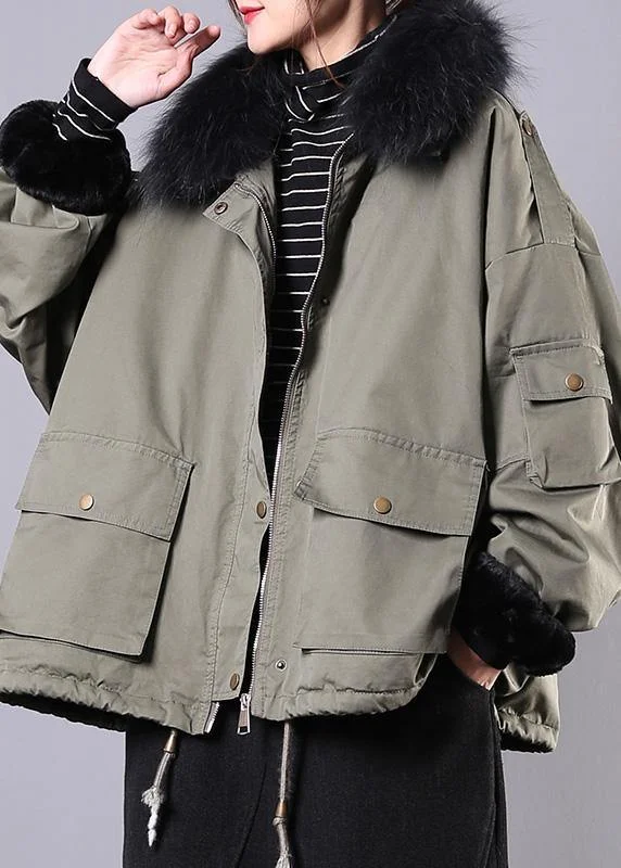 Limited-Time Markdowns On Stylish Wardrobe Essentials 2024 Army Green Casual Outfit Oversize Snow Jackets Pockets Faux Fur Collar Winter Coats