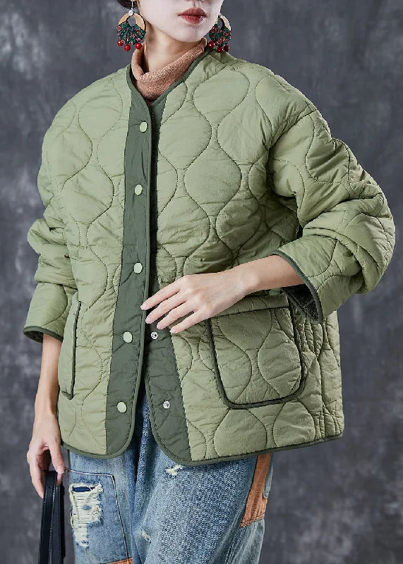 Limited-Stock Clothing Sale – Shop Before It's Too Late Chic Light Green Thick Patchwork Warm Fleece Jacket Winter