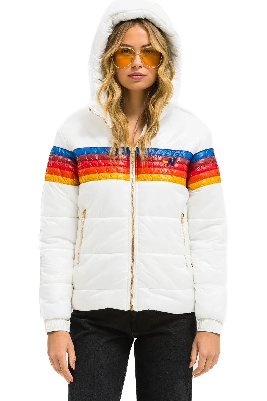 Modern Women's Apparel 5 STRIPE LUXE TREKKER JACKET - GLOSSY WHITE