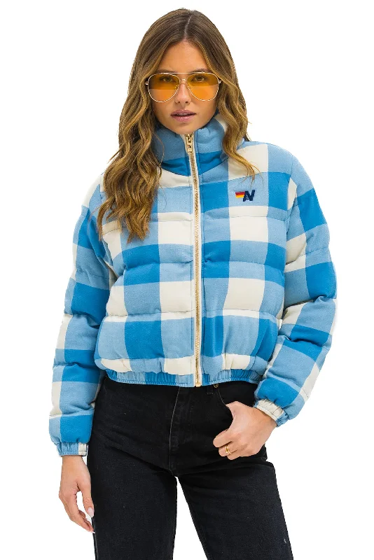 Women's Night-Out Outfit APRES PLAID PUFFER JACKET - SKY PLAID