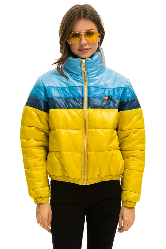 Women's Workout Garments COLOR BLOCK LUXE APRES PUFFER JACKET - HONEY GLOSSY