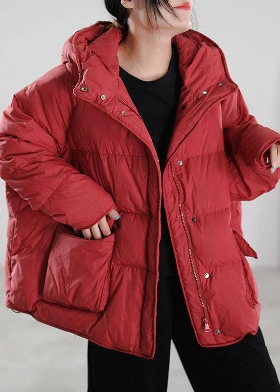 Must-Have Clothing Styles Now At Incredible Discounts Classy Red Hooded Duck Down Puffer Coat Winter