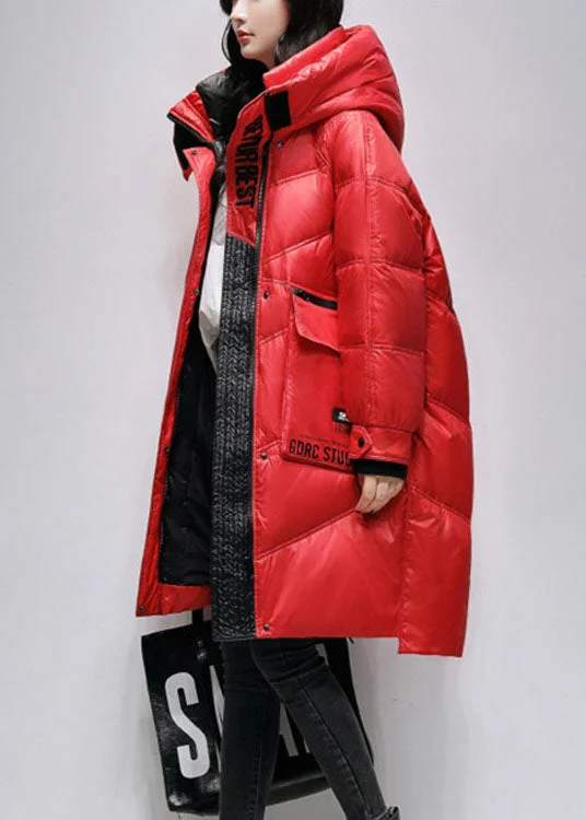 Exclusive Wardrobe Deals – Style Up For Less Boho Red Loose fashion Pockets Winter Duck Down Coat