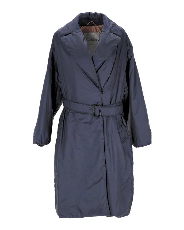 Women's Comfortable Clothes For Weekends Midnight Blue Water-Resistant Belted Coat with Insulating Padding