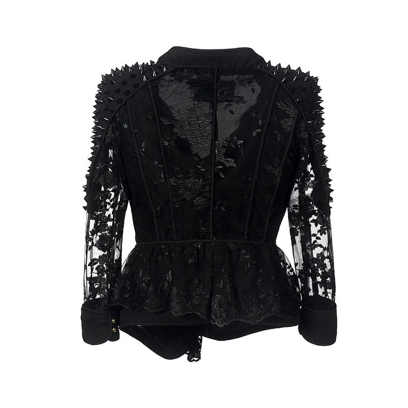 Women's Romantic Outfit Lace Coat Gothic Black Punk