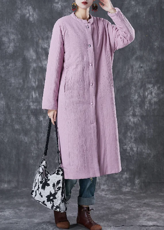 Trendy Outfits At Exclusive Discounts – Don't Miss Out Elegant Purple Pockets Thick Fine Cotton Filled Long Coats Winter