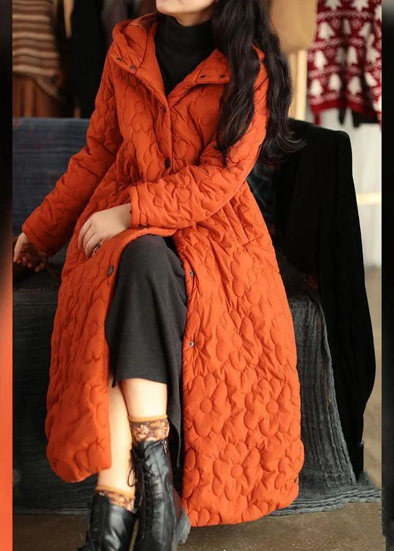 Women's Clothing Sets Women Orange Hooded Solid Color Fine Cotton Filled Puffers Jackets Winter