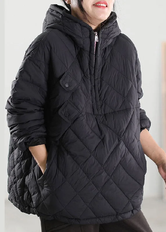 Women's Clothing For Special Occasions Plus Size Black Hooded Patchwork Duck Down Down Coat Winter