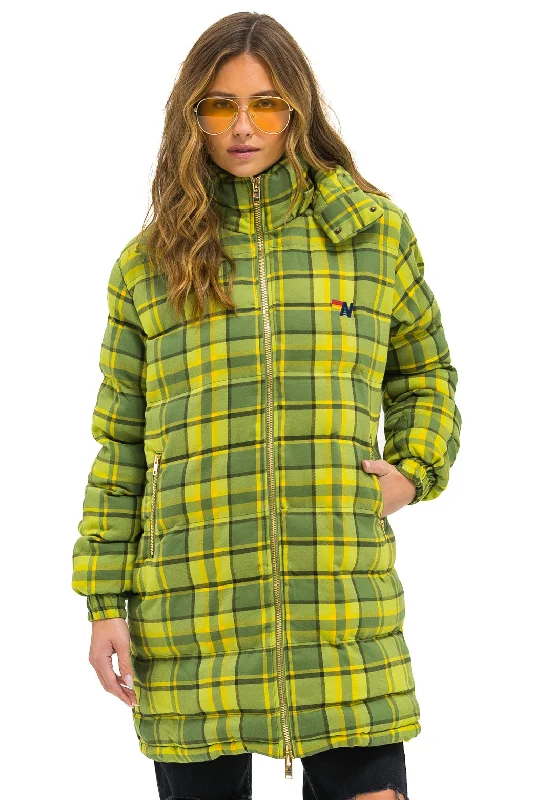 Women's Garments PLAID UNISEX LONG TREKKER JACKET - AVOCADO PLAID