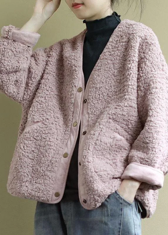 Charming Women's Garments Fashion Pink Pockets Button Casual Fall Winter Thick Coats Long sleeve