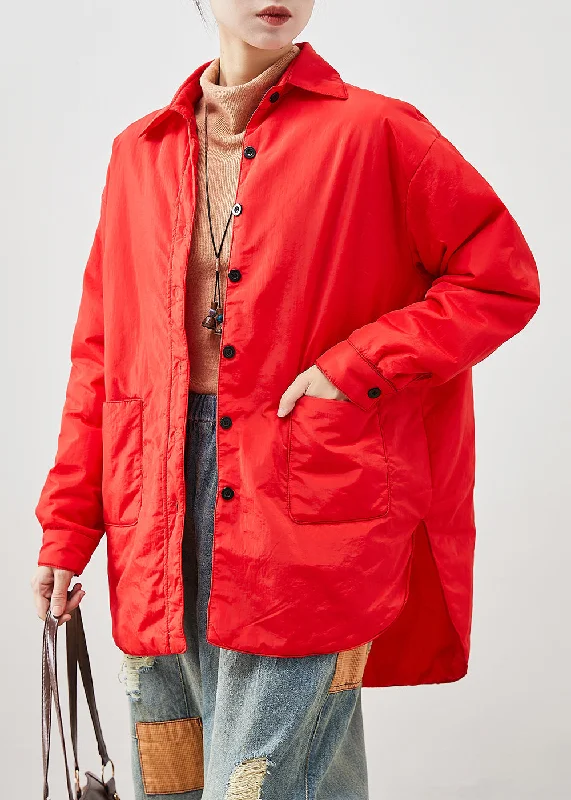 Best Fashion Deals Of The Season – Upgrade Your Style Fashion Red Oversized Low High Design Fine Cotton Filled Jacket In Winter