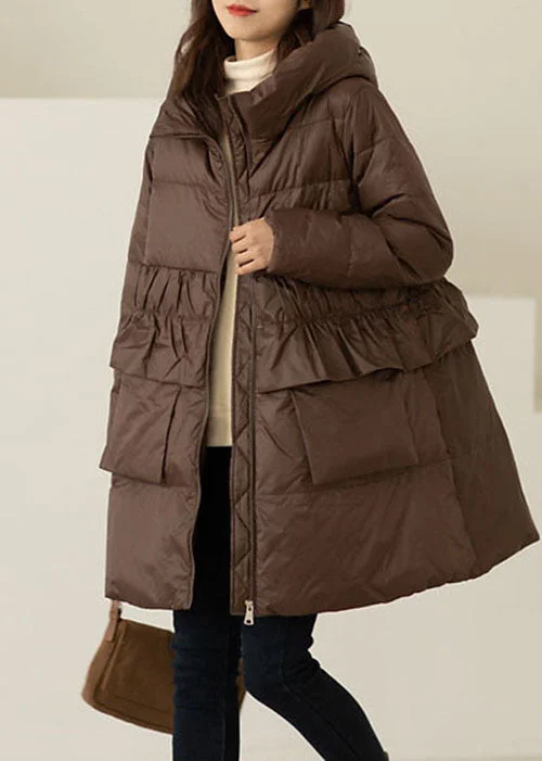 Women's Elegant Apparel Coffee Pockets Duck Down Down Coats Hooded Winter