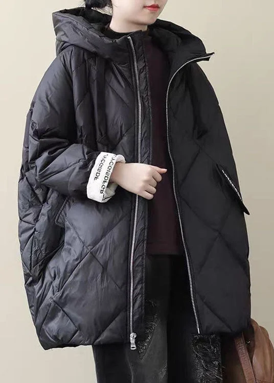 Women's Clothing For Casual Outings Boho Black Long Puffer Jackets Plus Size Winter Warm Cotton Blend Coats