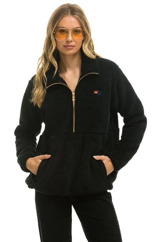 Women's Travel Garments TEDDY UNISEX HALF ZIP JACKET - BLACK