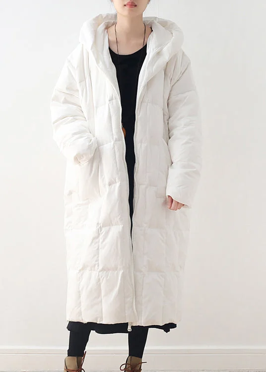 Chic And Affordable Fashion – Shop Now And Save Brief White Zippered Pockets Hooded Down Coat Long Sleeve