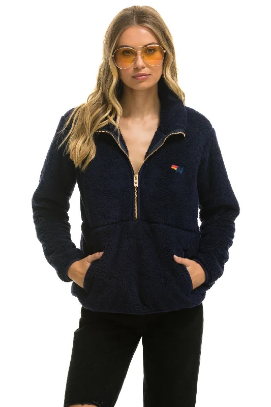 Women's Trendy Casual Outfit TEDDY UNISEX HALF ZIP JACKET - NAVY