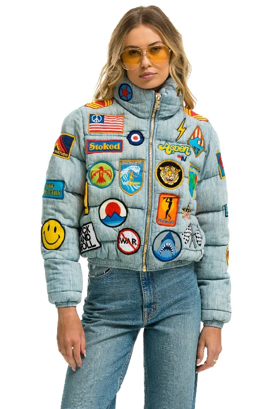 Stylish Outerwear Clothing For Women VINTAGE PATCH DENIM APRES PUFFER JACKET - VINTAGE