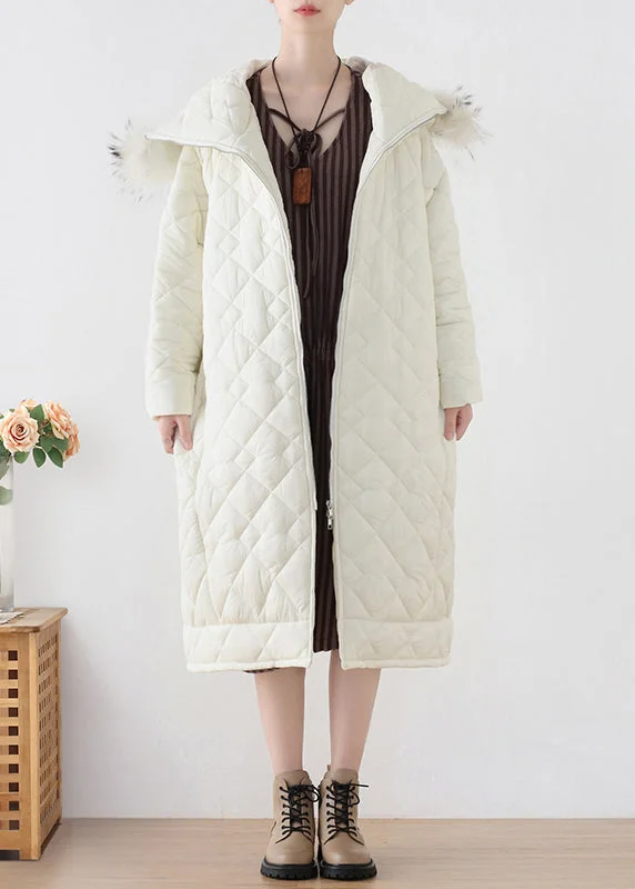 High-Quality Fashion At Discounted Prices – Shop Today White Fur Collar Zippered Thick Hooded Parka Winter