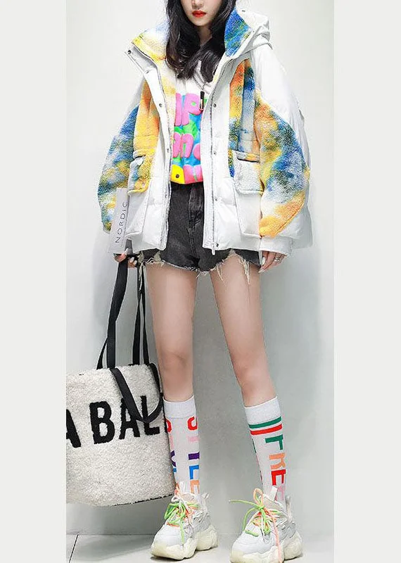 Casual Clothing For Women White Patchwork Duck Down Puffers Jackets Oversized Thick Winter