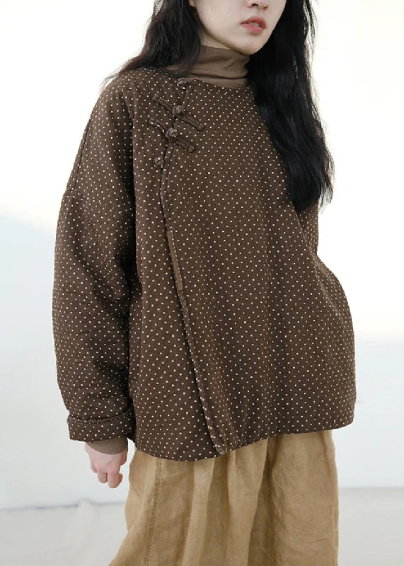 Big Savings On Modern And Classic Fashion Looks Loose Coffee Dot Button Patchwork Cotton Coat Winter Fall