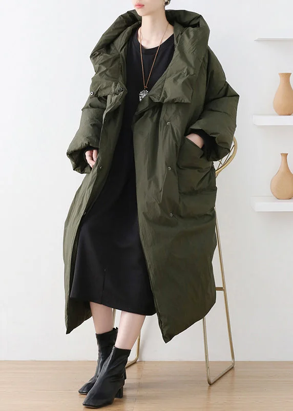 Trendy Outfits At Exclusive Discounts – Don't Miss Out Casual Army Green Turtleneck Zippered Duck Down Hooded Long Down Coat Winter