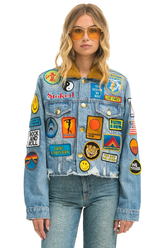 Women's Activewear Outfit VINTAGE PATCH UNISEX CROP DENIM JACKET - SUPER LIGHT