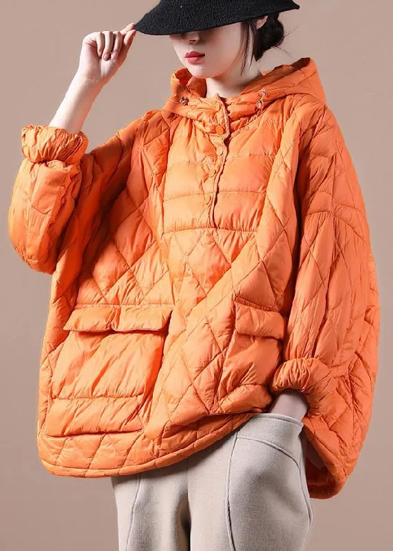 Women's Clothing For Everyday Wear Plus Size Winter Puffer Jacket Hooded Orange Down Coat