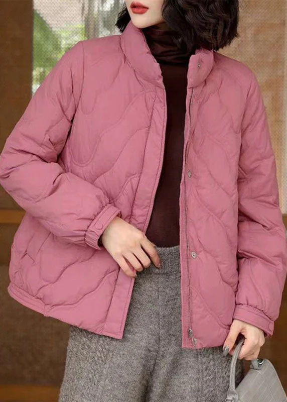 Women's Clothing For Outdoor Activities Pink Original Duck Down Jacket In Winter Stand Collar Zip Up Winter