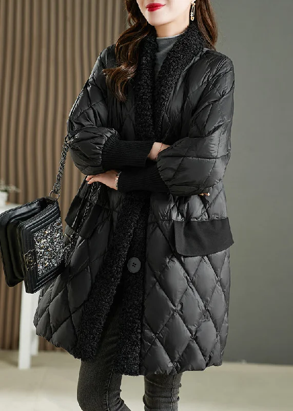 Everyday Fashion French Black PocketsTeddy Faux Fur Patchwork Duck Down Parka Winter