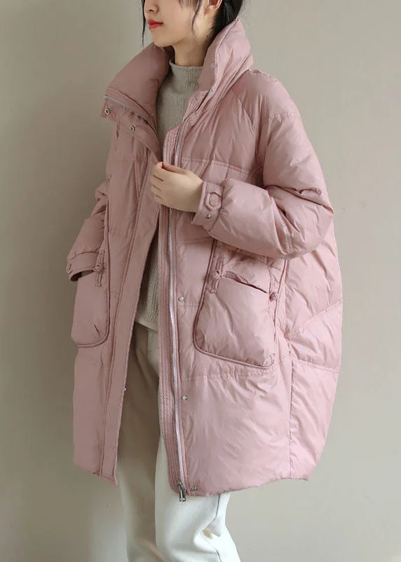 High-End Fashion, Low-End Prices – Sale Happening Now French Pink Zippered Oriental Button Duck Down Puffer Coat Winter