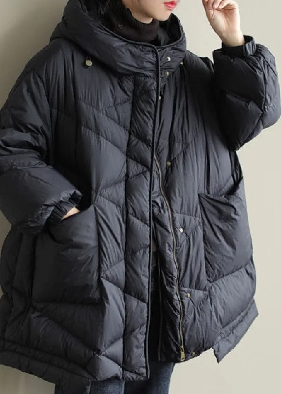 Formal Clothing For Women Black zippered Button Loose Winter Duck Down Jackets