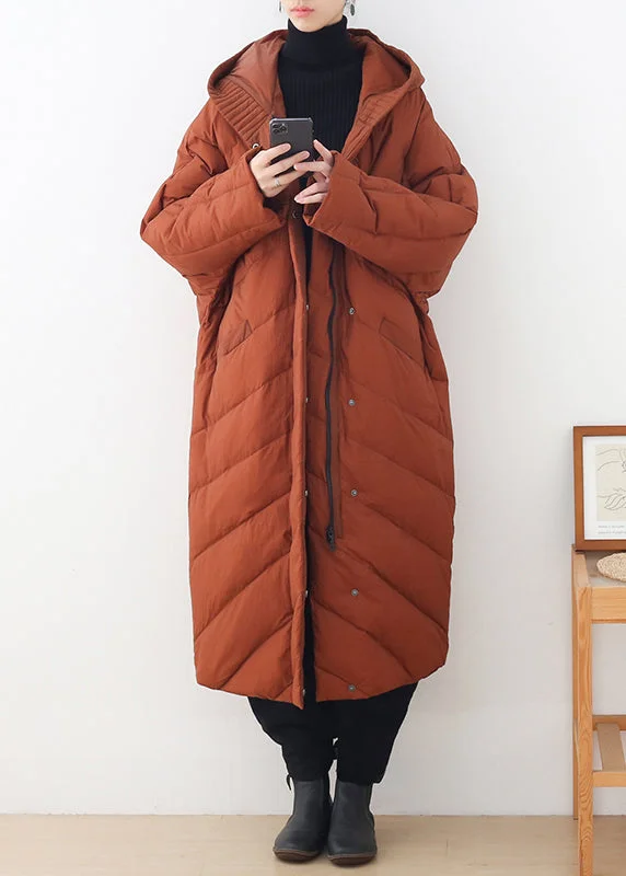 Seasonal Clearance Sale – Big Savings On Trendy Looks Casual Caramel Zippered Button Pockets Hooded Down Coat Long Sleeve