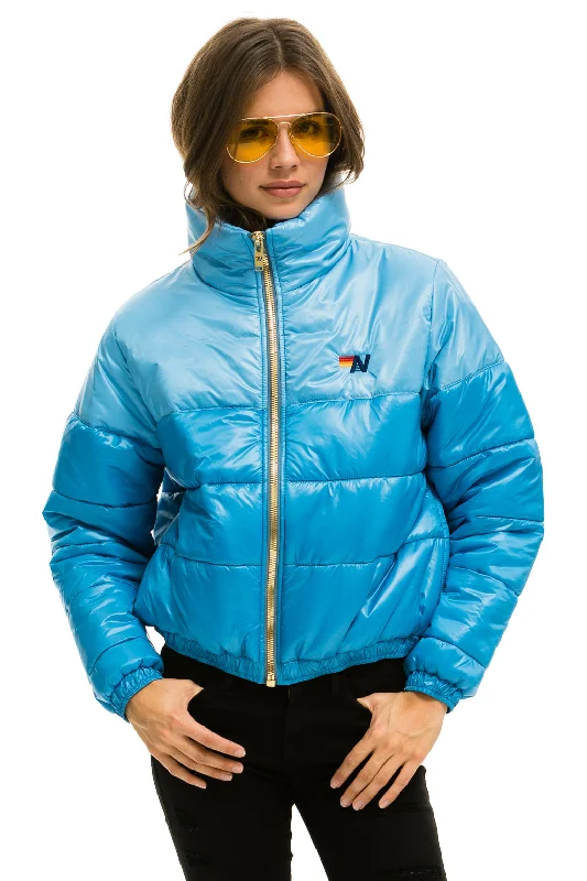 Affordable Luxury – Chic Clothing At Special Prices COLOR BLOCK HALF AND HALF APRES PUFFER JACKET - SKY GLOSSY