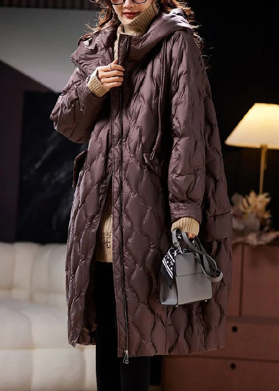 Timeless Women's Garments Loose Coffee Hooded Pockets Winter Coat