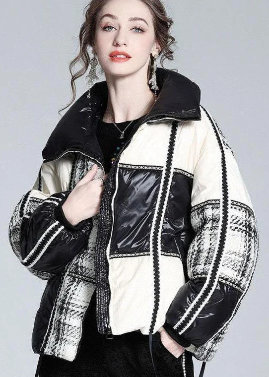 Women's Casual Wear Clothing Elegant Colorblock Stand Collar Patchwork Duck Down Canada Goose Jacket Winter