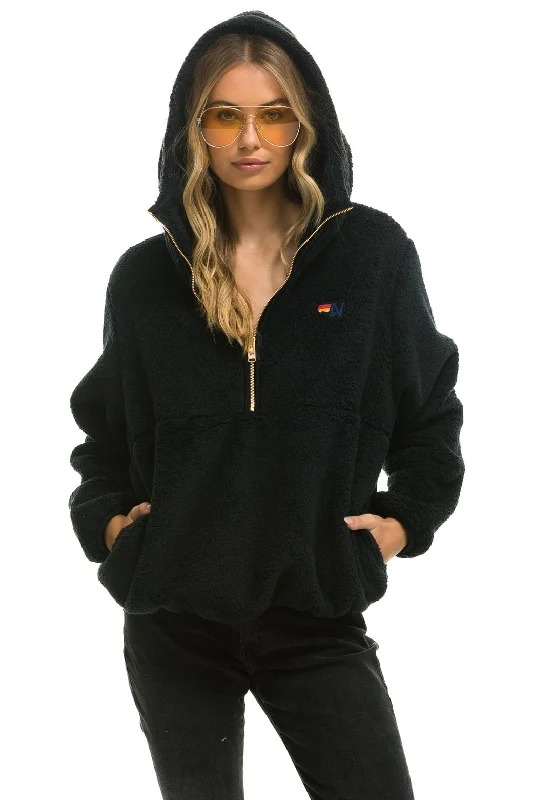 Fashionable Women's Clothes TEDDY APRES  HOODED HALF ZIP JACKET - BLACK