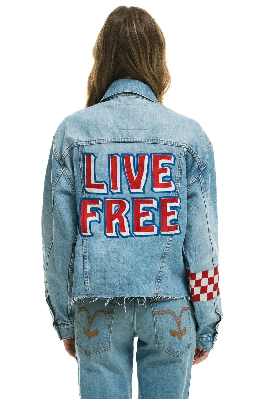 Women's Party Clothes LIVE FREE OVERSIZED CROP DENIM JACKET - SUPER LIGHT